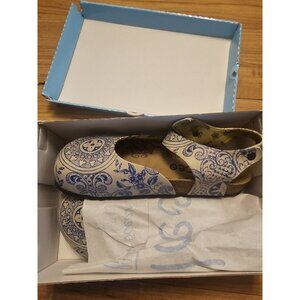 Calceo Clogs Open Back Gray Blue Flats Vegan Leather Walking Womens Size 8.5